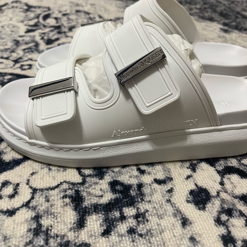 Alexander McQueen White Logo Slide Sandals